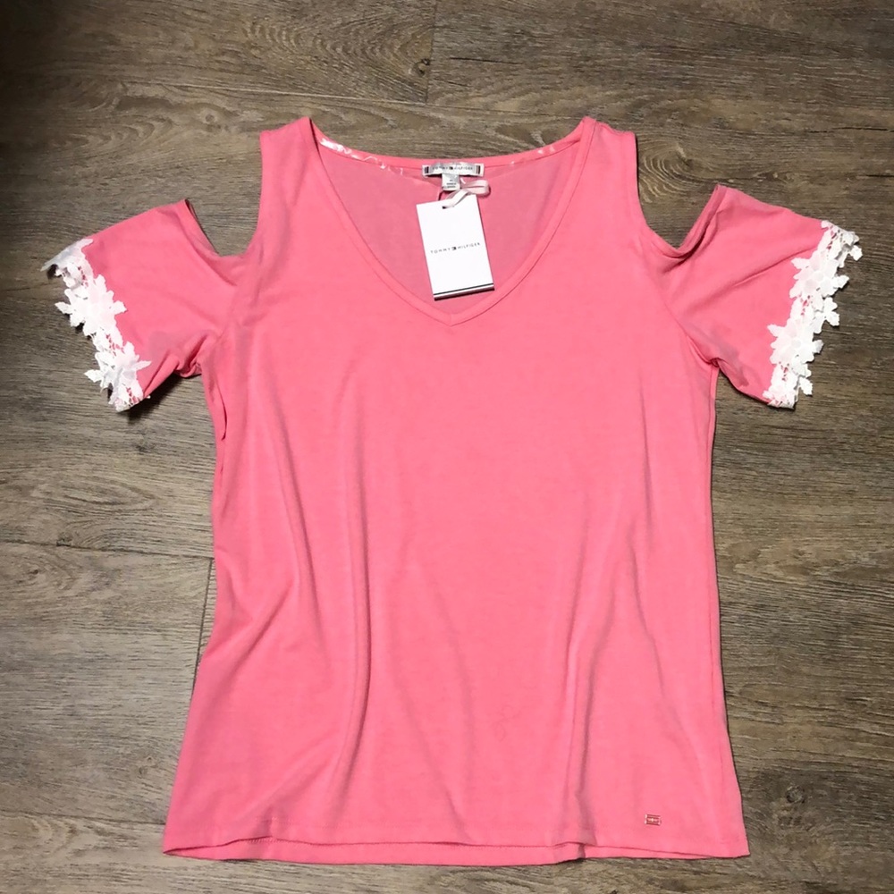 Brand New TOMMY HILFIGER short sleeve open shoulder top